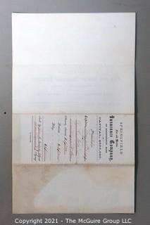 Springfield Fire & Marine Insurance Policy with Tax Stamp, circa 1874