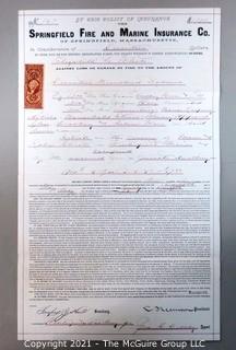 Springfield Fire & Marine Insurance Policy with Tax Stamp, circa 1874