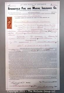 Springfield Fire & Marine Insurance Policy with Tax Stamp, circa 1874