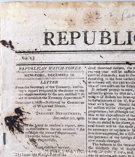 The Republican Watch Tower Newspaper, circa 1806.