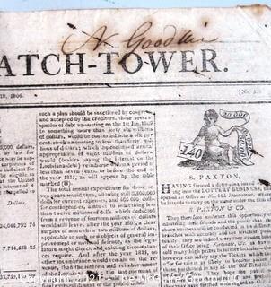 The Republican Watch Tower Newspaper, circa 1806.