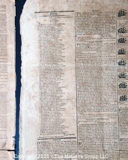 Columbian Centinel & Massachusetts Federalist Newspaper Published in Boston, circa 1803. 