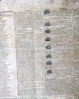 Columbian Centinel & Massachusetts Federalist Newspaper Published in Boston, circa 1803. 