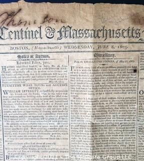 Columbian Centinel & Massachusetts Federalist Newspaper Published in Boston, circa 1803. 