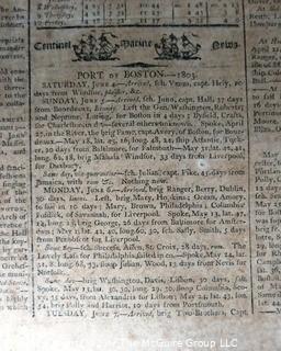 Columbian Centinel & Massachusetts Federalist Newspaper Published in Boston, circa 1803. 