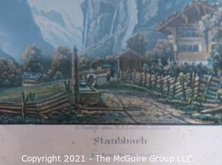 Two framed colored lithographs: Grindenwald and Staubbach Switzerland