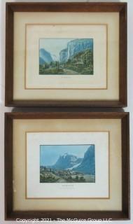 Two framed colored lithographs: Grindenwald and Staubbach Switzerland