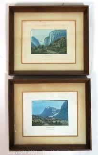 Two framed colored lithographs: Grindenwald and Staubbach Switzerland