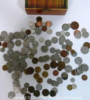 Collection of Vintage Foreign Coin Money with Kennedy Center Trinket Box,