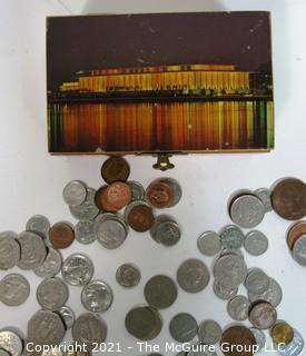 Collection of Vintage Foreign Coin Money with Kennedy Center Trinket Box,