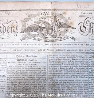 Independent Chronicle Newspaper (Boston, Mass.), circa 1805. Major letter to the country by Thomas Paine (1737-1809)