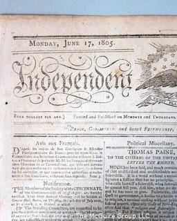 Independent Chronicle Newspaper (Boston, Mass.), circa 1805. Major letter to the country by Thomas Paine (1737-1809)