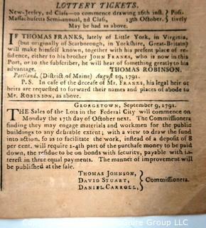 Gazette of the United States Newspaper, circa 1791