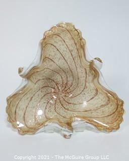 Hand Blown Venetian Glass Amorphous Shaped Bowl with Gold Flecks. 