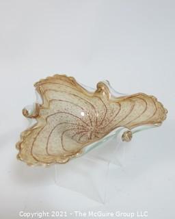 Hand Blown Venetian Glass Amorphous Shaped Bowl with Gold Flecks. 