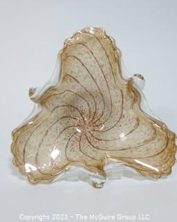 Hand Blown Venetian Glass Amorphous Shaped Bowl with Gold Flecks. 