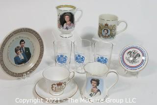 Group of Royal Commemorative Items for Queen Elizabeth and Prince Charles and Lady Diana. 