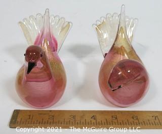 Two Murano Hand Blown Glass Bird Figures with Artist Name on Base.  They measures approximately 4" tall.