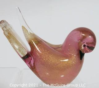 Two Murano Hand Blown Glass Bird Figures with Artist Name on Base.  They measures approximately 4" tall.