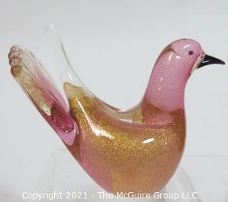 Two Murano Hand Blown Glass Bird Figures with Artist Name on Base.  They measures approximately 4" tall.