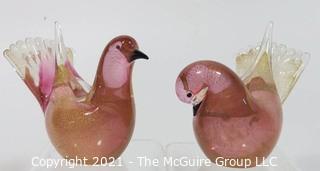 Two Murano Hand Blown Glass Bird Figures with Artist Name on Base.  They measures approximately 4" tall.