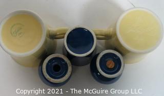 Group of Vintage Fiestaware Items in Yellow and Navy Blue.