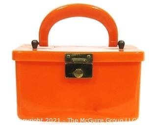 Vintage Amber Color Bakelite Box Style Handbag with Latch Closure.