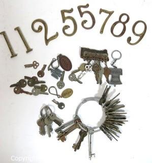 Collection of Vintage Keys and Metal House Numbers