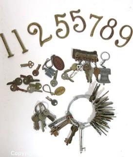 Collection of Vintage Keys and Metal House Numbers