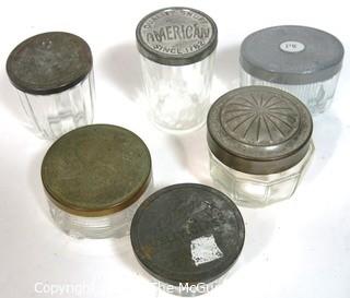 Collection of Vintage Glass Jars with Metal Lids.  Includes Snuff, Vanity and Cannng. 