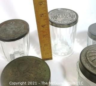 Collection of Vintage Glass Jars with Metal Lids.  Includes Snuff, Vanity and Cannng. 