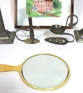 Candle Sticks, Original Drawing of Colvin Mill and Vanity Hand Mirror. 