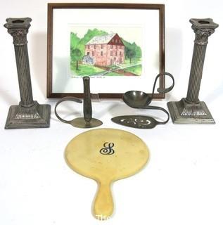 Candle Sticks, Original Drawing of Colvin Mill and Vanity Hand Mirror. 