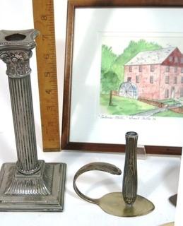 Candle Sticks, Original Drawing of Colvin Mill and Vanity Hand Mirror. 