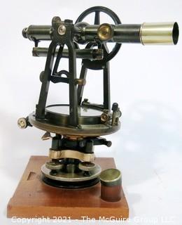 Vintage Warren Knight Co Sterling Transit Brass Surveying Scope Tool Mounted on wooden Base.