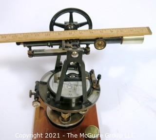 Vintage Warren Knight Co Sterling Transit Brass Surveying Scope Tool Mounted on wooden Base.