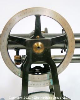 Vintage Warren Knight Co Sterling Transit Brass Surveying Scope Tool Mounted on wooden Base.