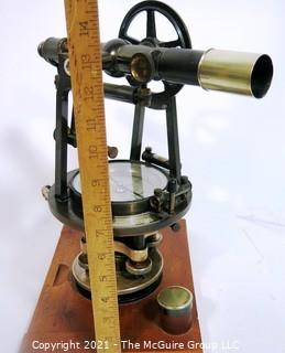 Vintage Warren Knight Co Sterling Transit Brass Surveying Scope Tool Mounted on wooden Base.