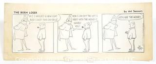 Original Mockup "The Born Loser" Cartoon strip by Art Sansom. Measures approximately 12" x 10". 