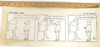 Original Mockup "The Born Loser" Cartoon strip by Art Sansom. Measures approximately 12" x 10". 