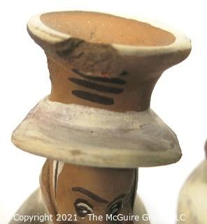 Mexican Folk Art Mariachi Clay Pottery Candle Sticks.  Small Chip. 