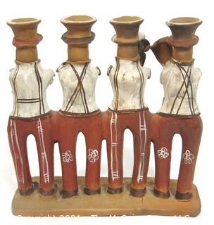 Mexican Folk Art Mariachi Clay Pottery Candle Sticks.  Small Chip. 