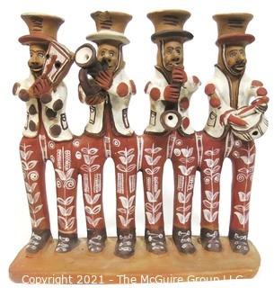 Mexican Folk Art Mariachi Clay Pottery Candle Sticks.  Small Chip. 