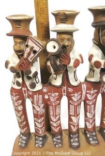 Mexican Folk Art Mariachi Clay Pottery Candle Sticks.  Small Chip. 