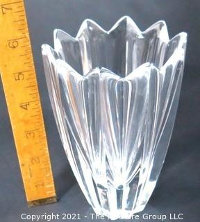 Orrefors Swedish Crystal Vase in Fleur Design by Jan Johansson  Measures approximately 6" tall. 