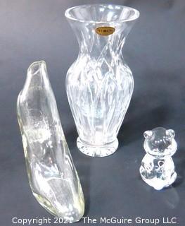 Group of Three Clear Crystal Glass Decorative Items