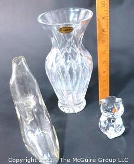 Group of Three Clear Crystal Glass Decorative Items