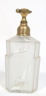 Karel Palda Bohemian Czech Art Deco Clear Cut Glass Perfume Bottle with Atomizer.