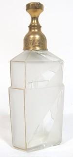 Karel Palda Bohemian Czech Art Deco Clear Cut Glass Perfume Bottle with Atomizer.