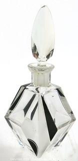 Karel Palda Bohemian Czech Art Deco Clear Cut Glass With Black Accents Decanter or Perfume Bottle with Dobber.   Small Chip on Stopper.